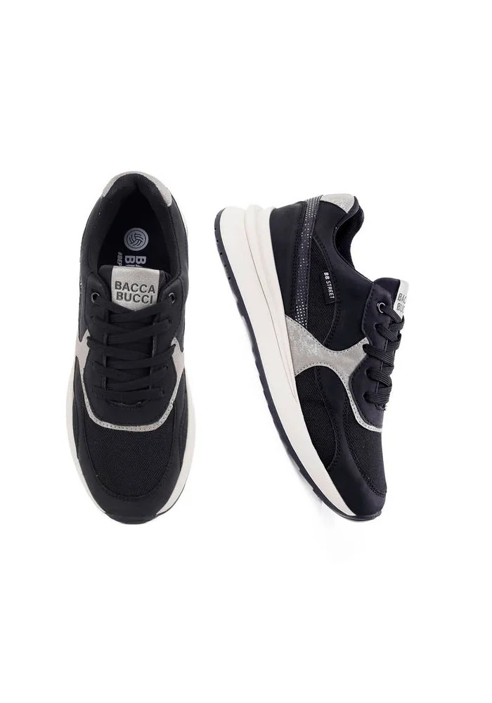 باكا بوتشي أحذية رياضية نسائية من البولي يوريثان - أنيقة برباط أسود للمناسبات الكاجوال الذكية